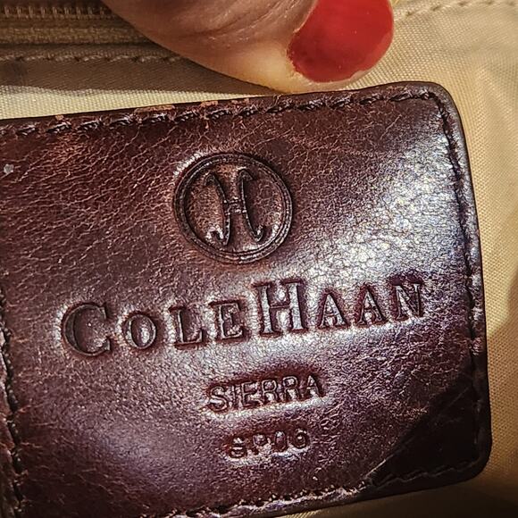 COLE HAAN Sierra Lasercut Brown Leather Crossbody Purse Distressed Boho Chic Bag - Picture 6 of 9